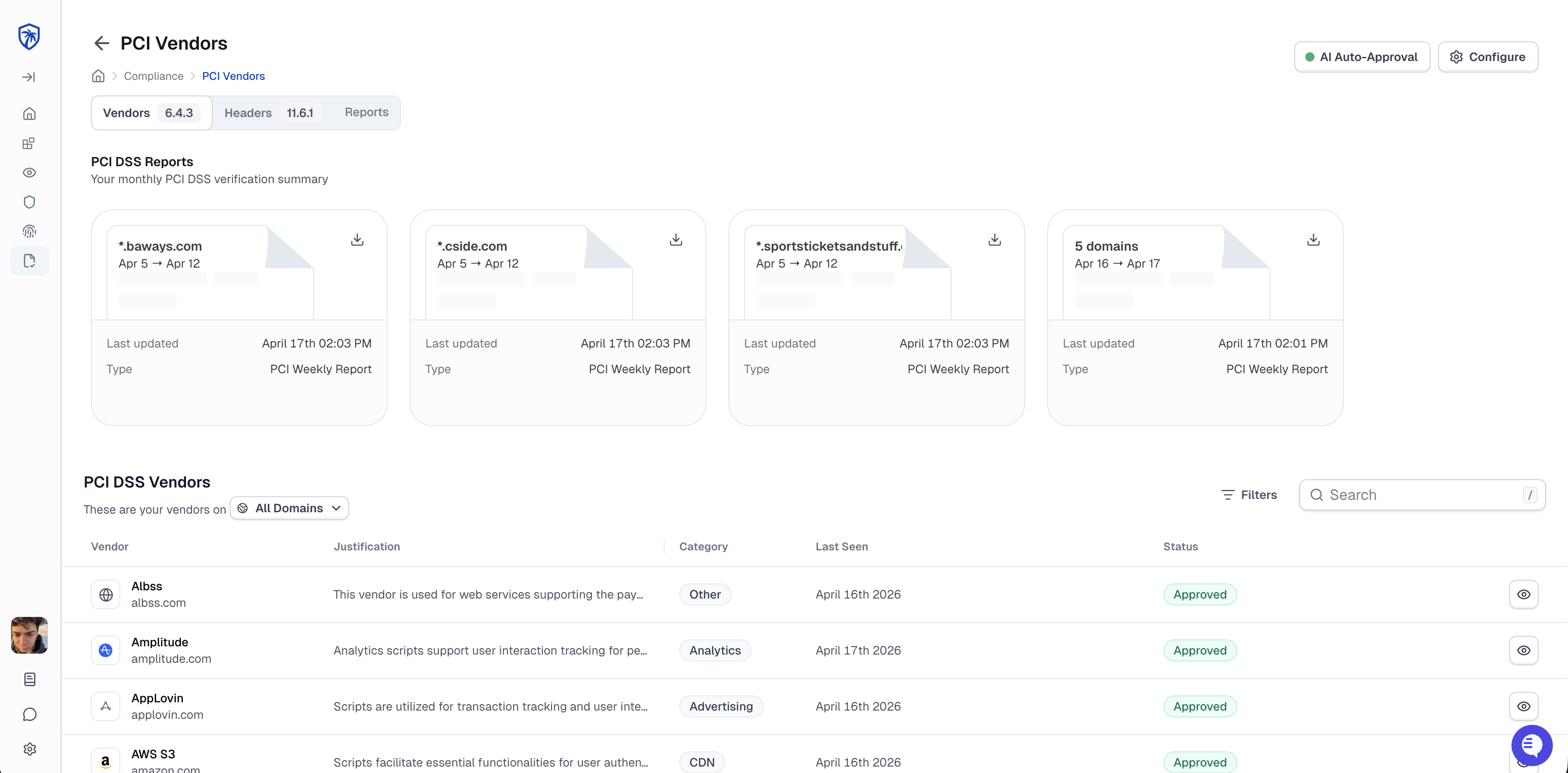 cside PCI vendors dashboard