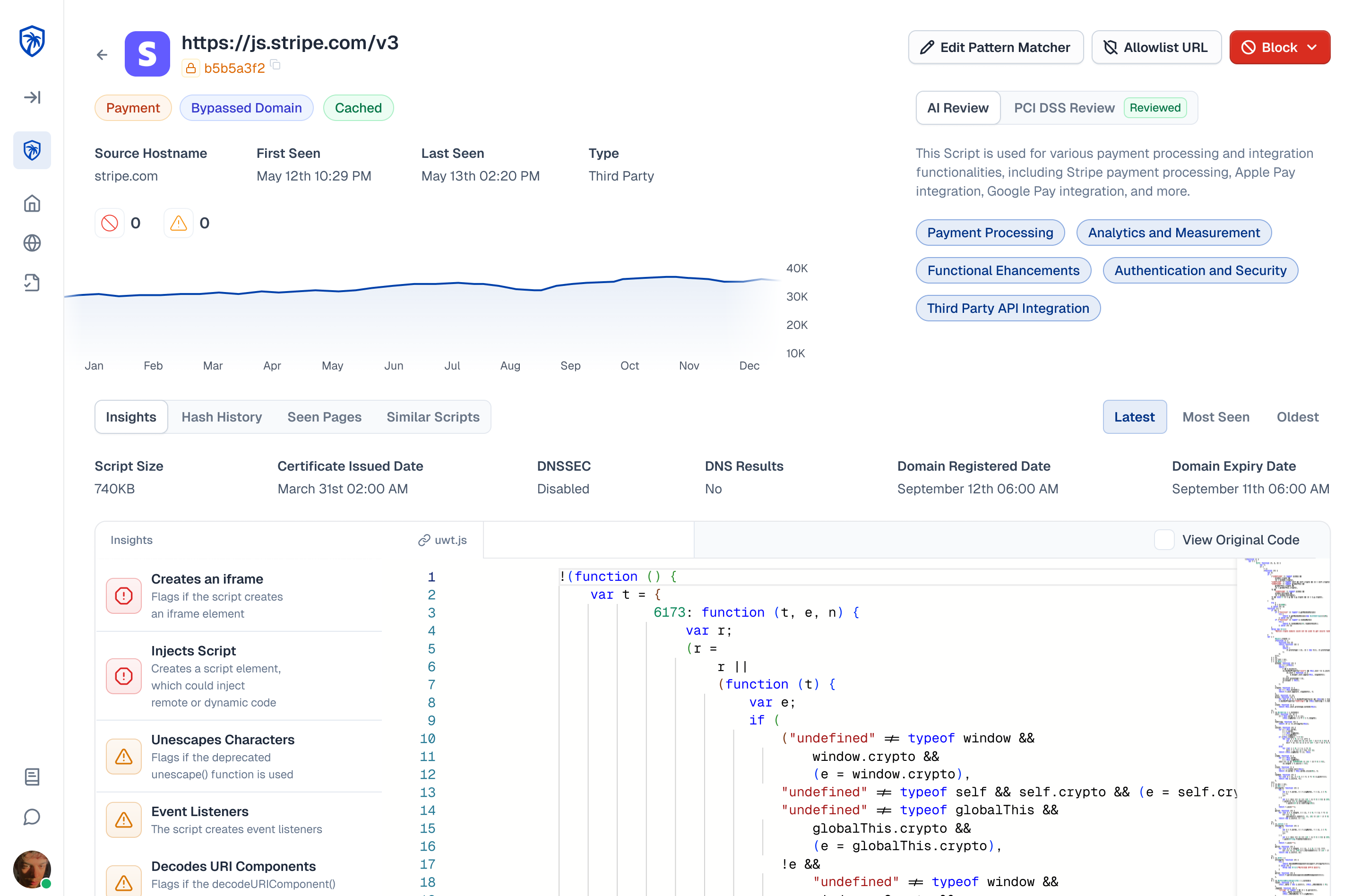 cside script analysis view
